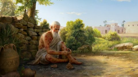 Ο Σατανάς για άλλη μια φορά υποβάλει τον Ιώβ σε πειρασμό (το σώμα του Ιώβ γεμίζει ανοιχτές πληγές)